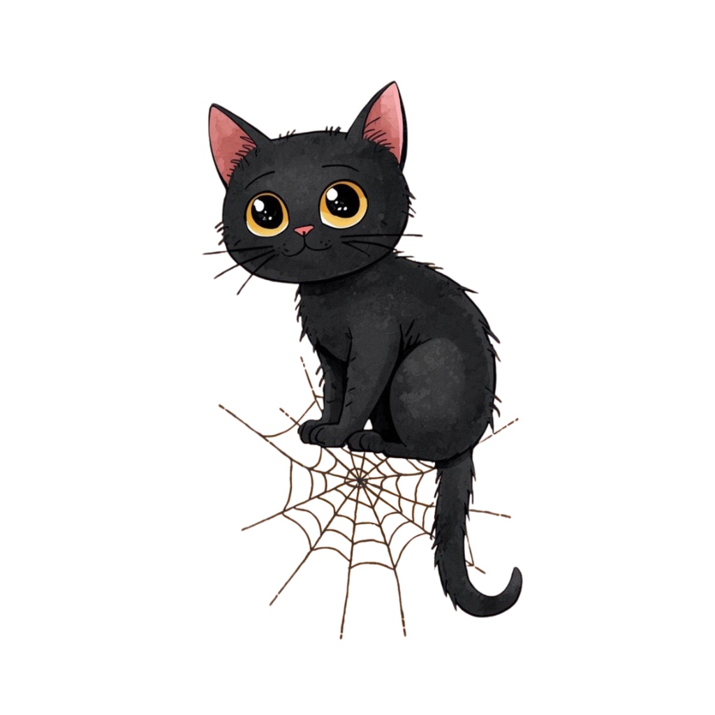 【PNG】ハロウィン黒猫イラスト素材セット|ポップでかわいいクロネコの背景透過クリップアート(12点)