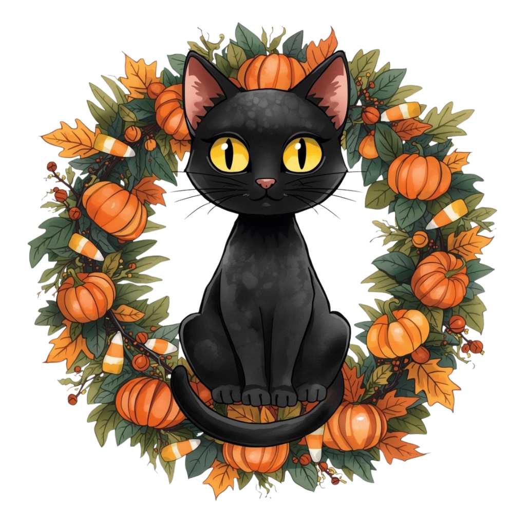 【PNG】ハロウィン黒猫イラスト素材セット|ポップでかわいいクロネコの背景透過クリップアート(12点)