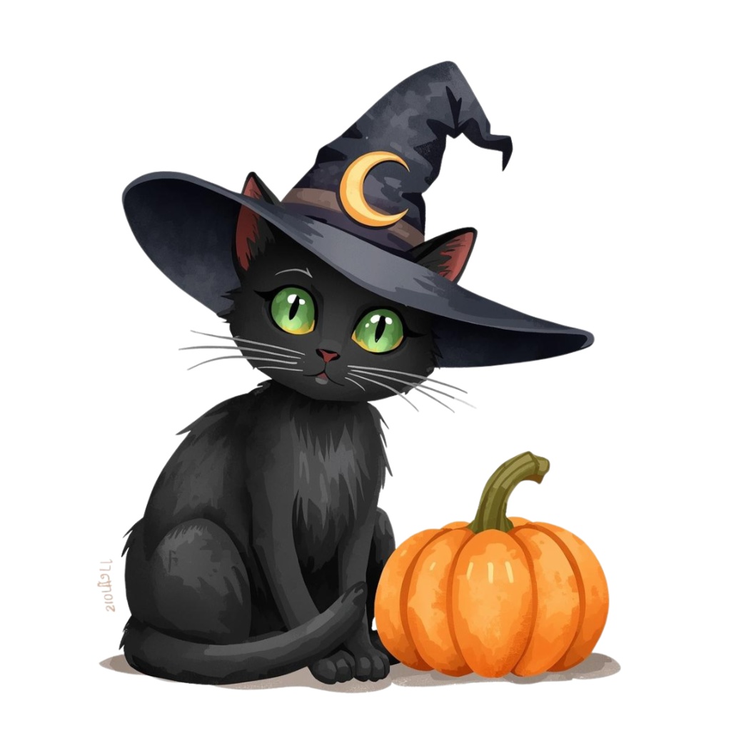 【PNG】ハロウィン黒猫イラスト素材セット|ポップでかわいいクロネコの背景透過クリップアート(12点)