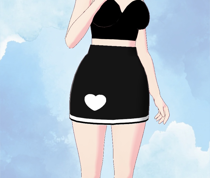 Kitsch Goth Girl - Black and White Heart Skirt [VRoid]