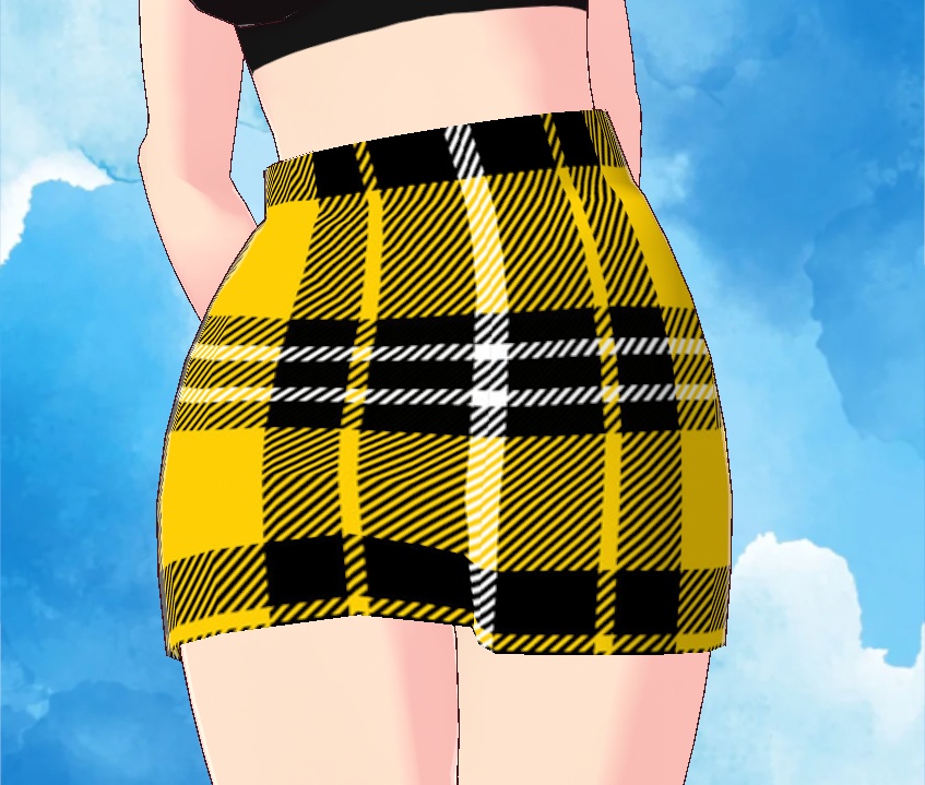 Mini Punk Yellow Check Tartan Skirt - Goth Girl [VRoid]