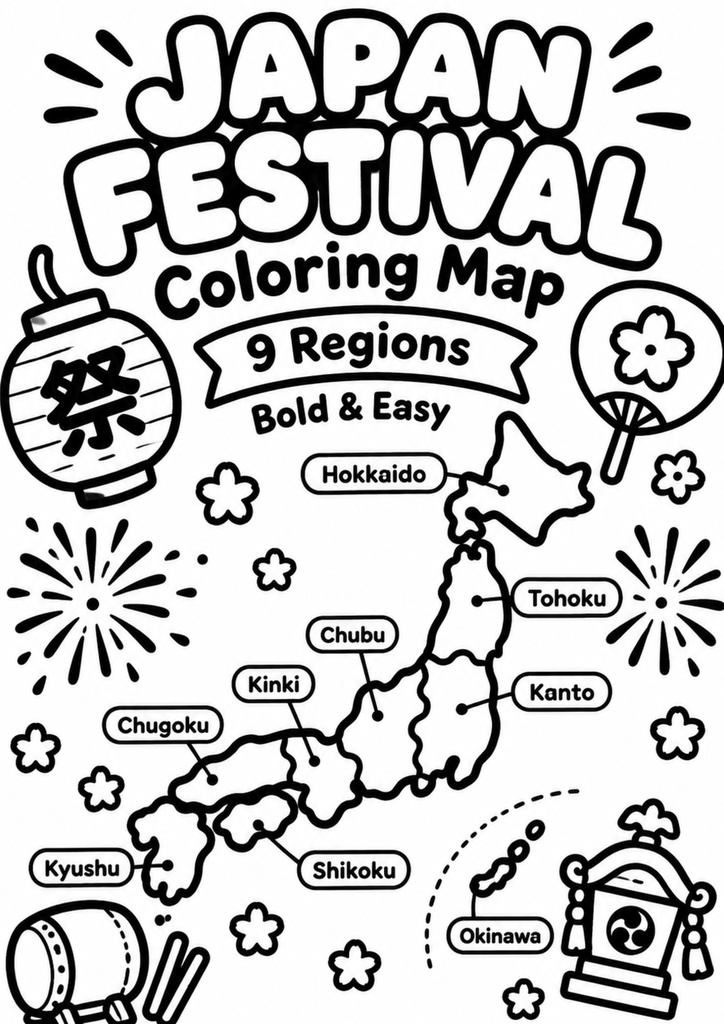 ぬり絵bold&easy日本のお祭りA4サイズ