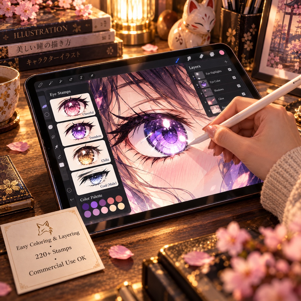 【Procreate】アニメ瞳・目ブラシ220選【商用利用可】Anime Eye Stamps