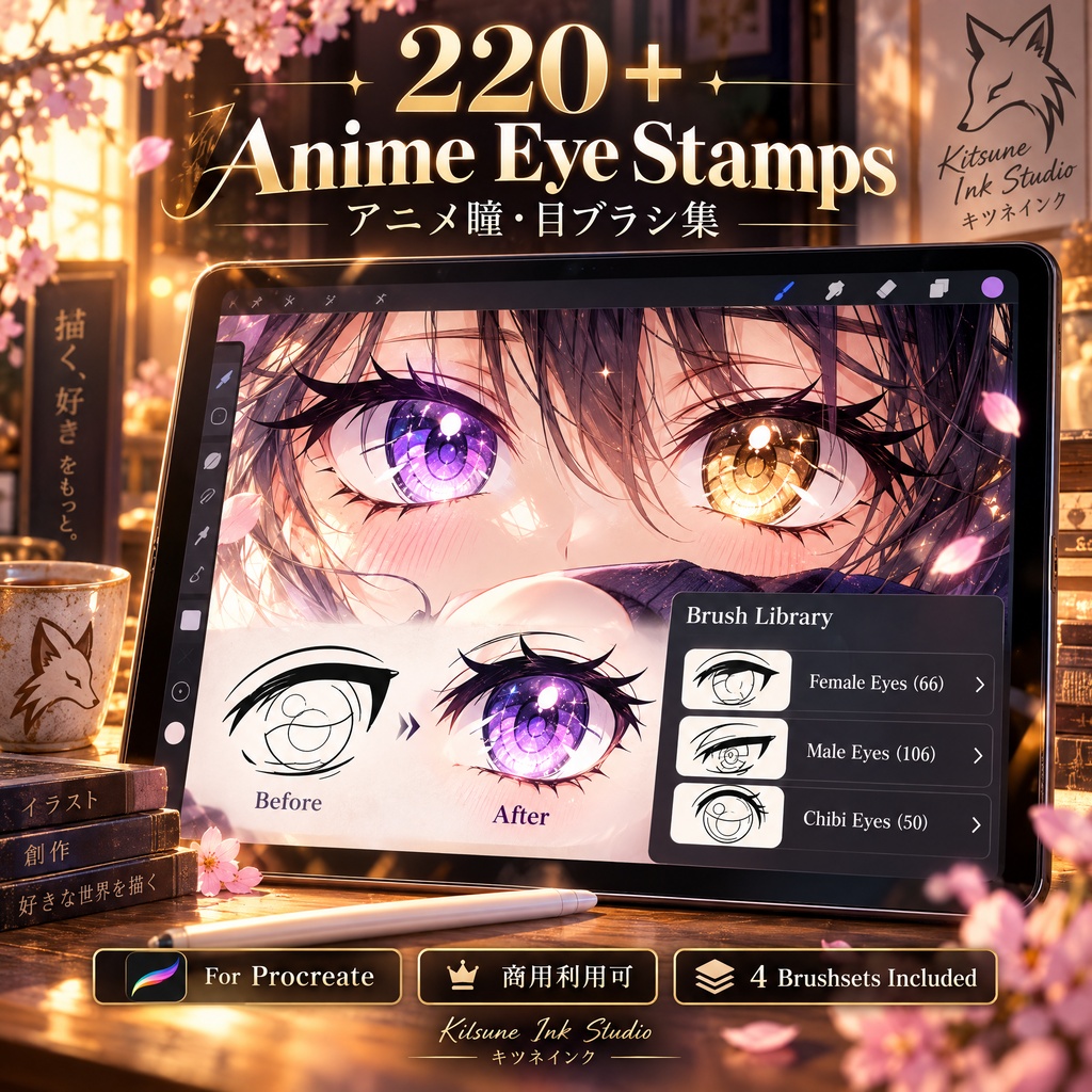 【Procreate】アニメ瞳・目ブラシ220選【商用利用可】Anime Eye Stamps
