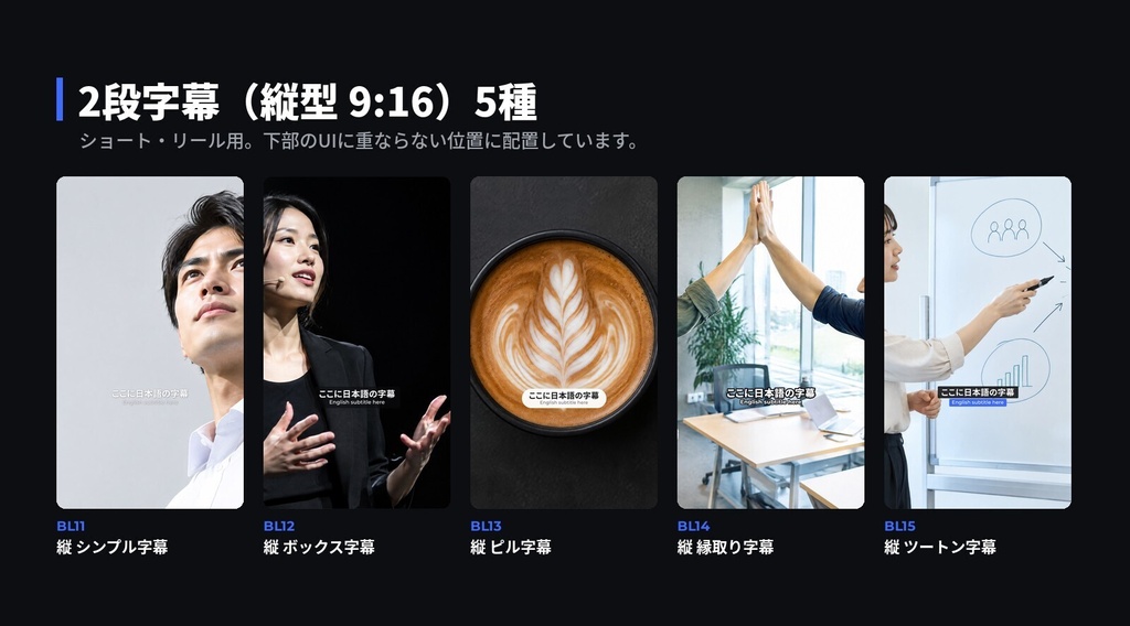 【Premiere Pro】英日バイリンガル字幕キット 31種|2段字幕・名前テロップ・章タイトル(.mogrt)