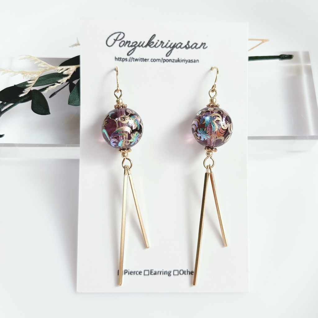1565コラージュ玉のチャイナ風ピアス