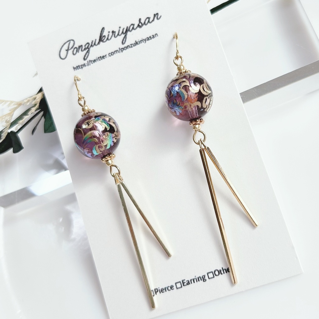 1565コラージュ玉のチャイナ風ピアス