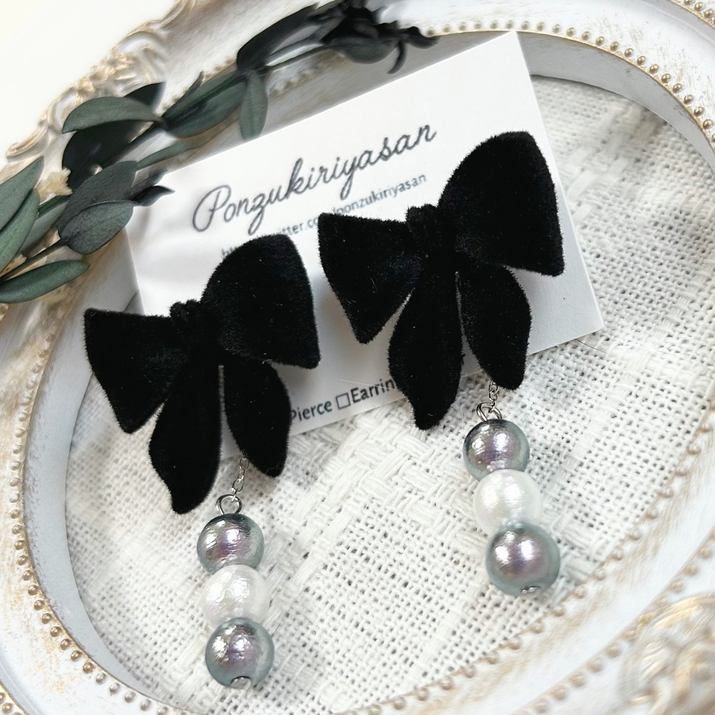 1597(2way)フロッキーリボンのピアス