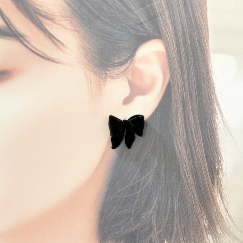 1597(2way)フロッキーリボンのピアス