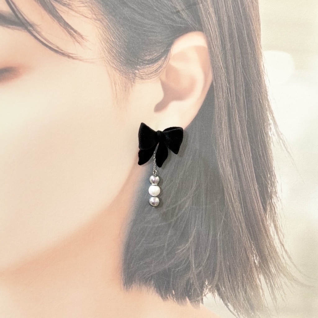 1597(2way)フロッキーリボンのピアス