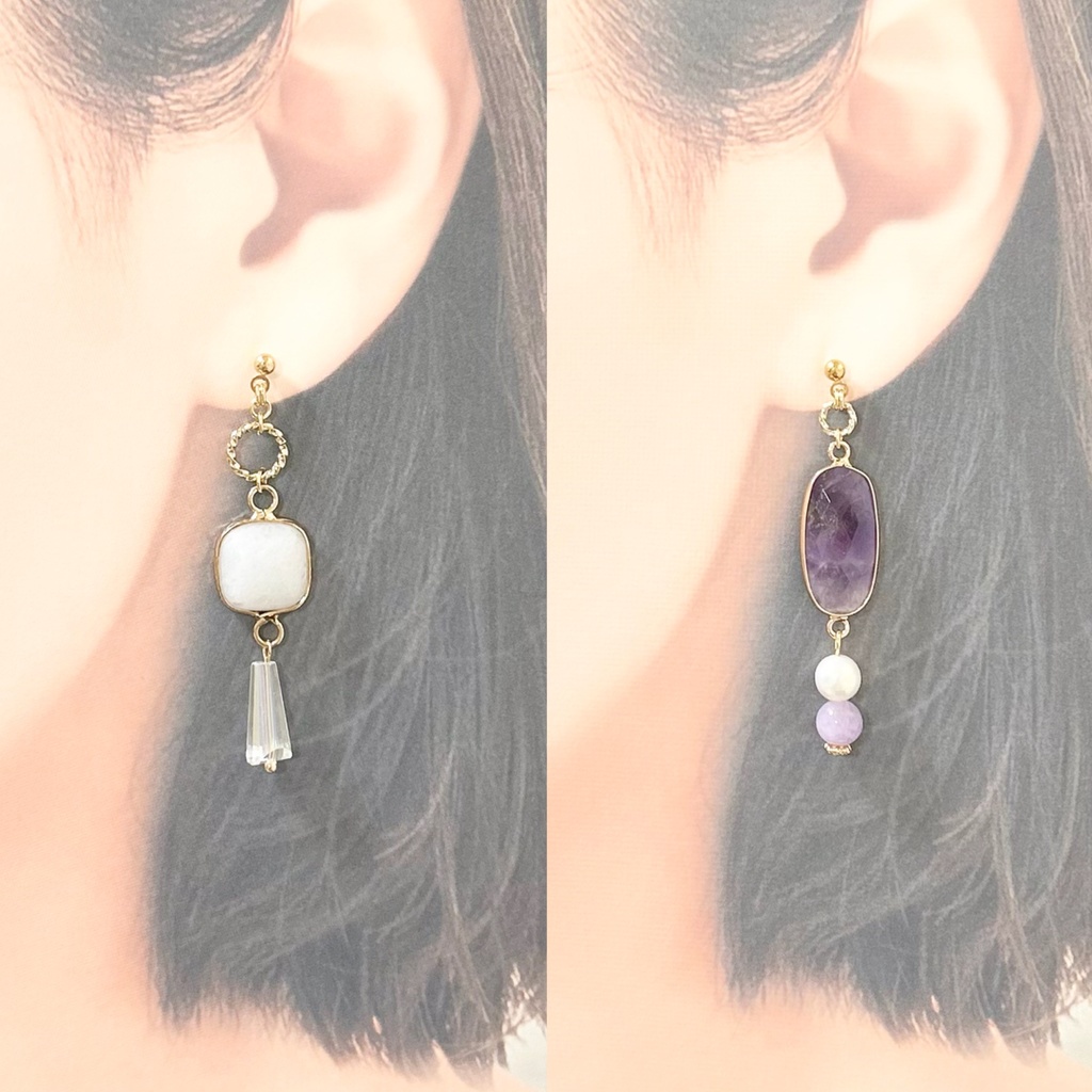1615天然石のアシンメトリーピアス