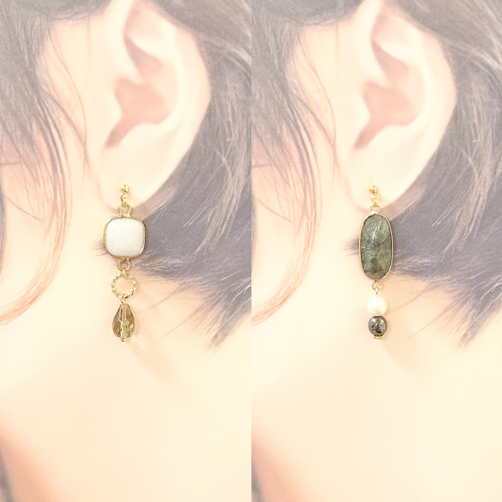 1615天然石のアシンメトリーピアス