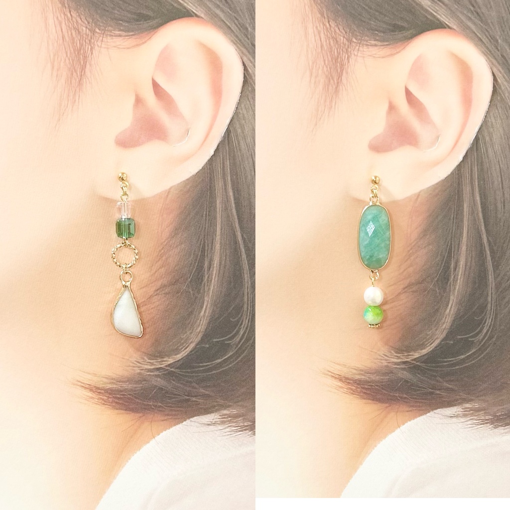 1615天然石のアシンメトリーピアス