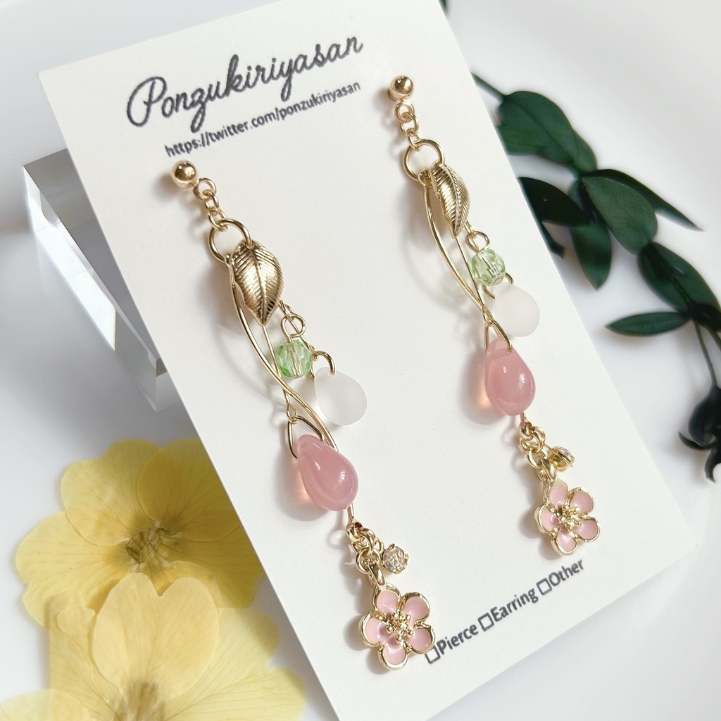 1622桜もちカラーのお花見ピアス