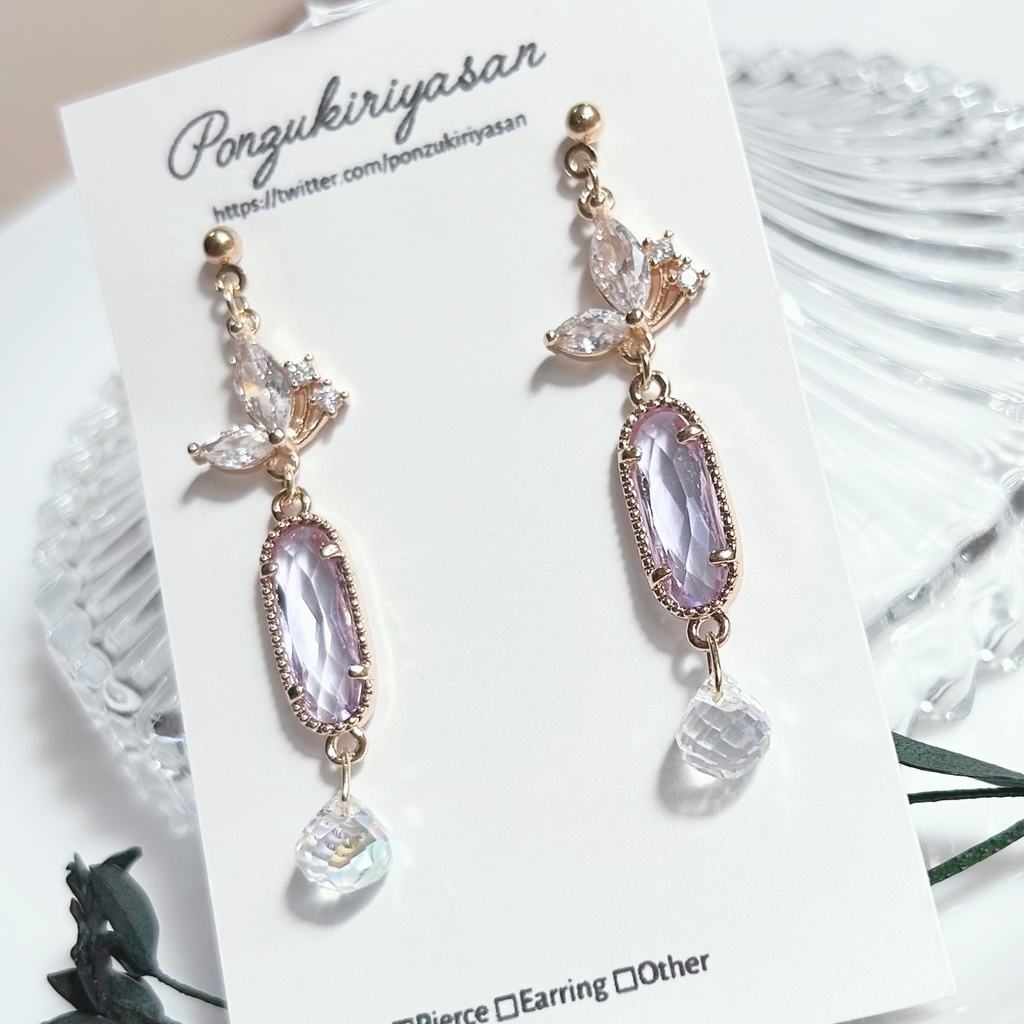 1703ジルコニア×淡パープルのピアス