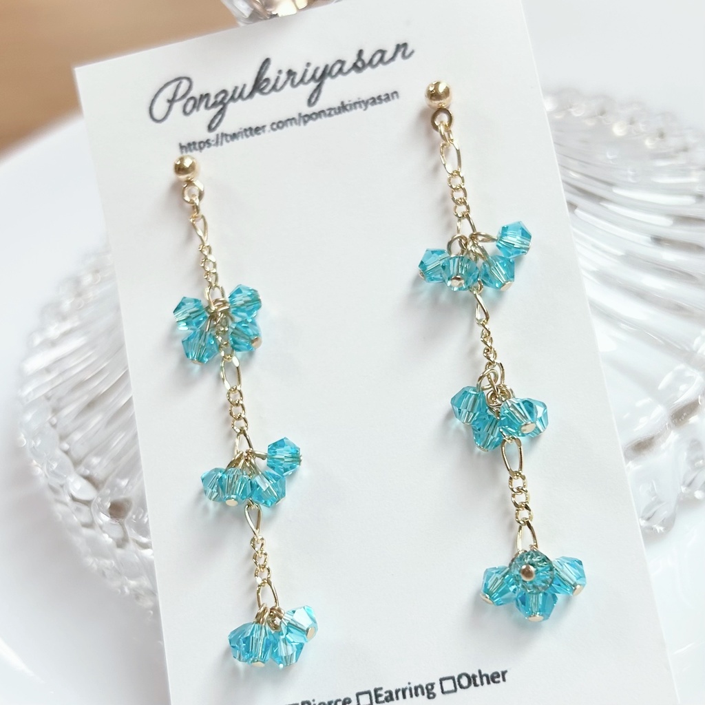 1710ガラスビーズのチェーンピアス