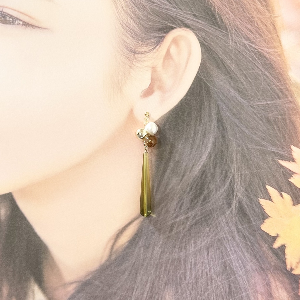 1724秋色ロングドロップピアス