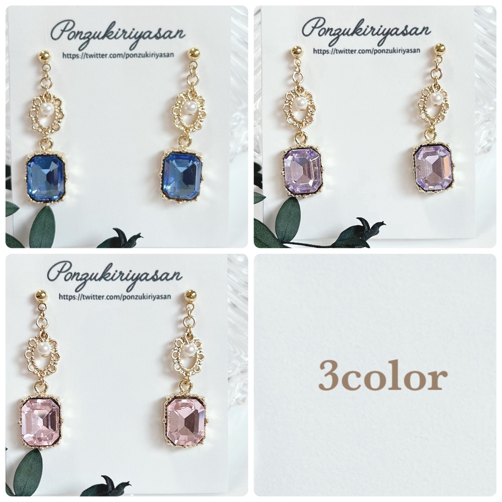 1759スクエアビジューのエレガンスピアス