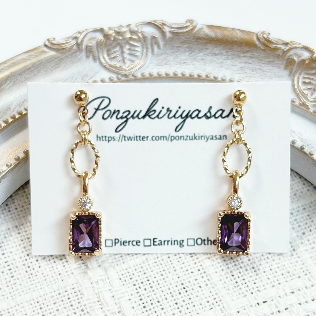 1764カラーガラスとジルコニアのピアス