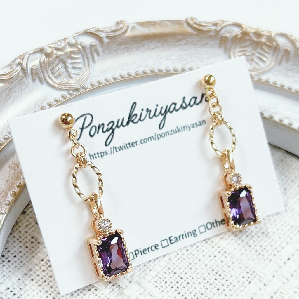 1764カラーガラスとジルコニアのピアス