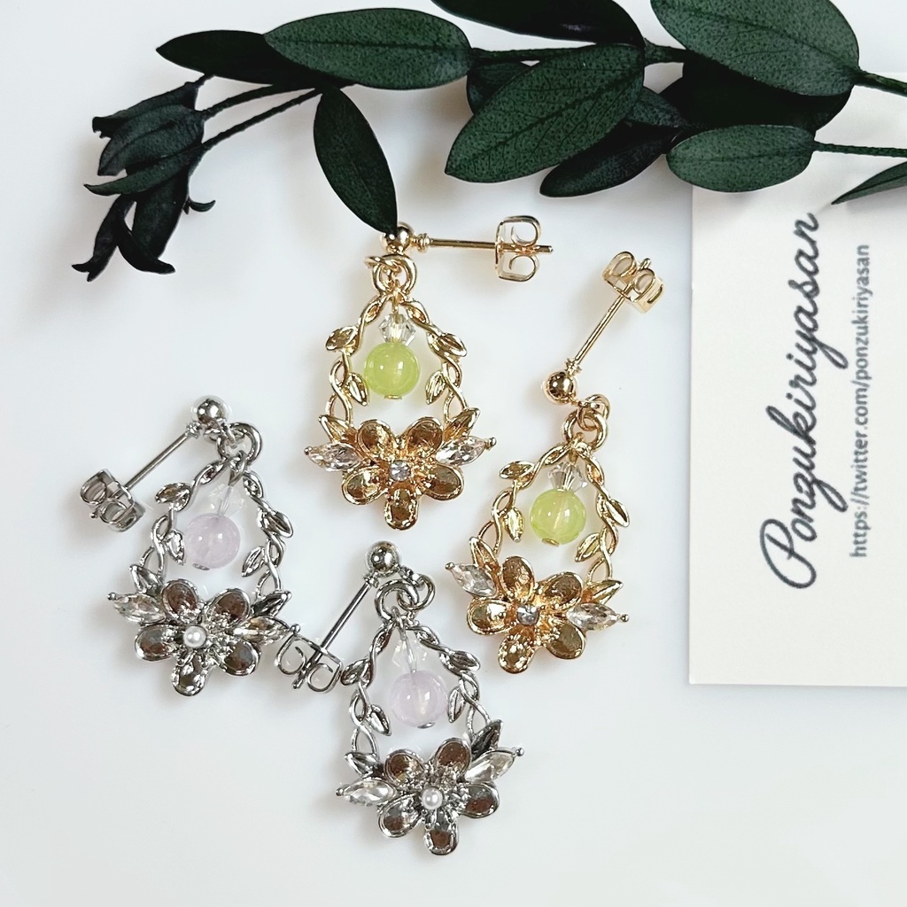 1799春のリースと天然石のピアス