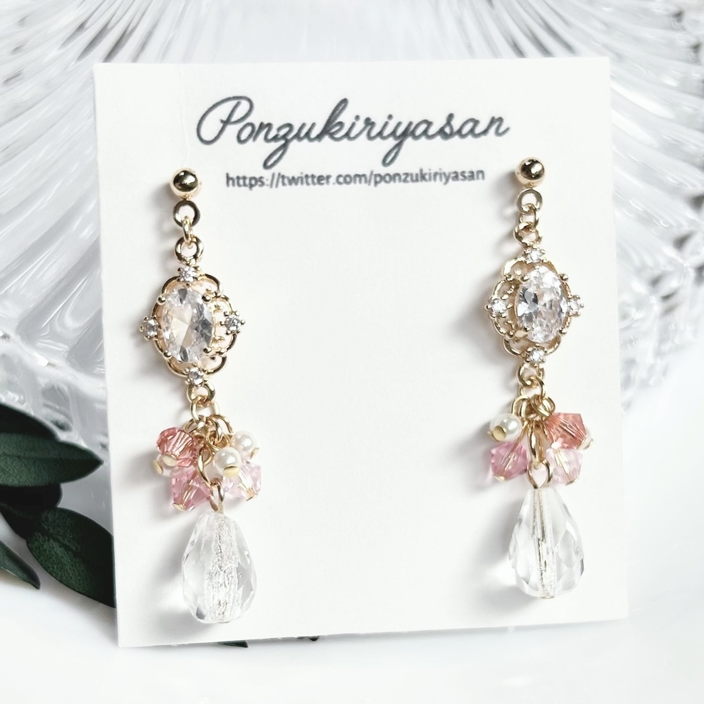 1803ジルコニアとスワロの桜カラーピアス