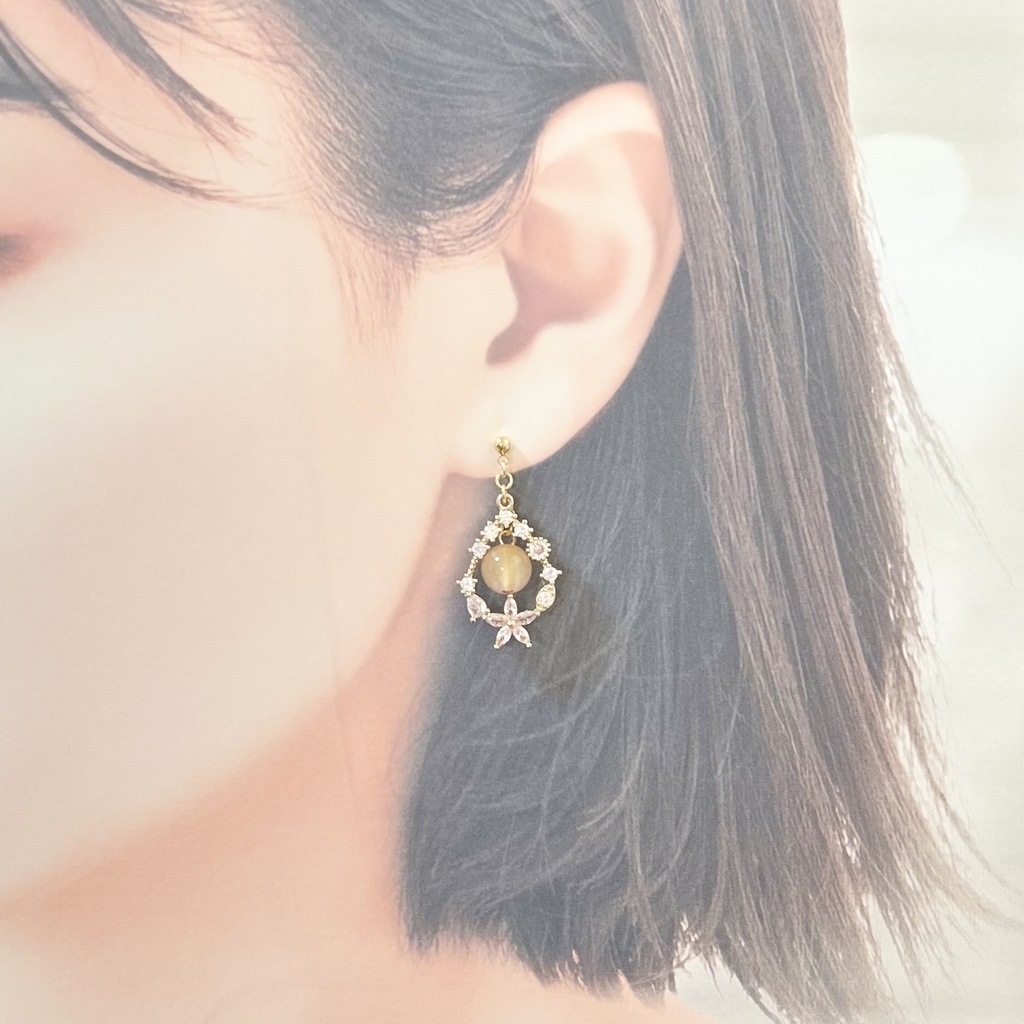 1829爽やかグラデビーズとジルコニアリースの耳飾り