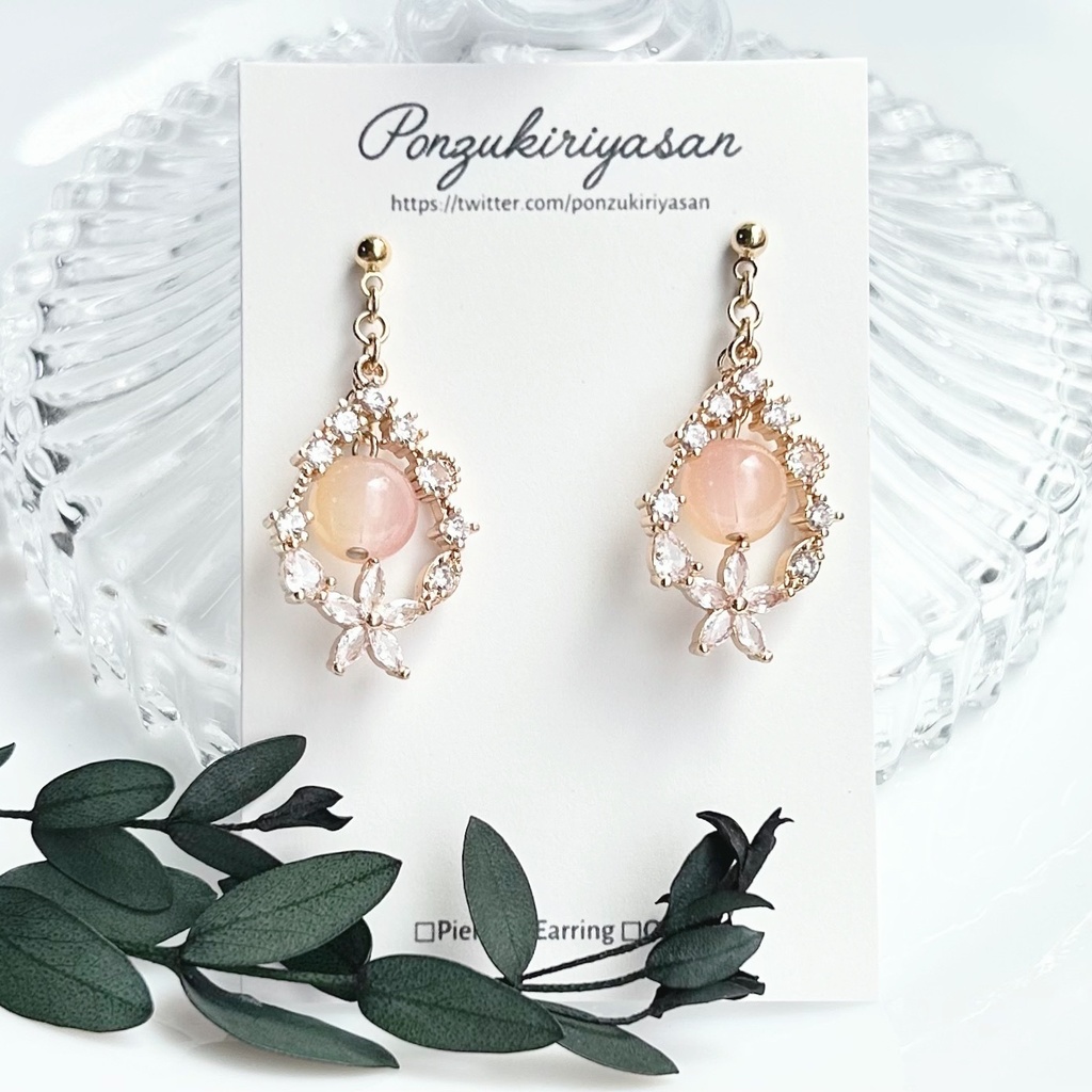 1829爽やかグラデビーズとジルコニアリースの耳飾り