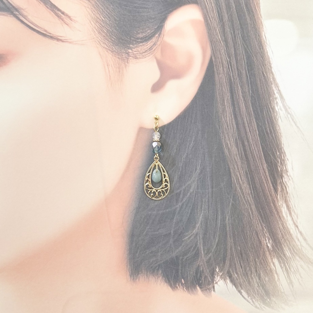 1834碧のアジアンな耳飾り