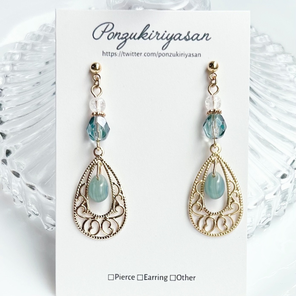 1834碧のアジアンな耳飾り