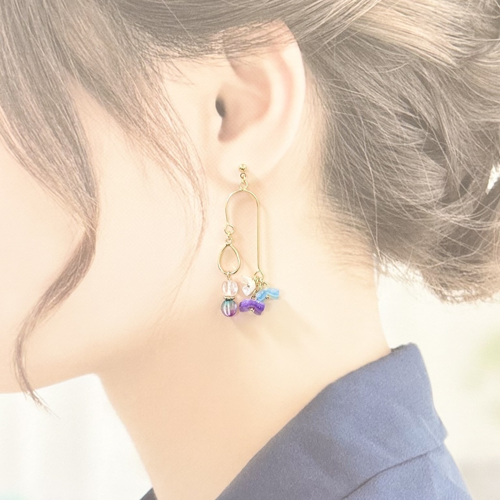 1844紫陽花のロングアシメピアス