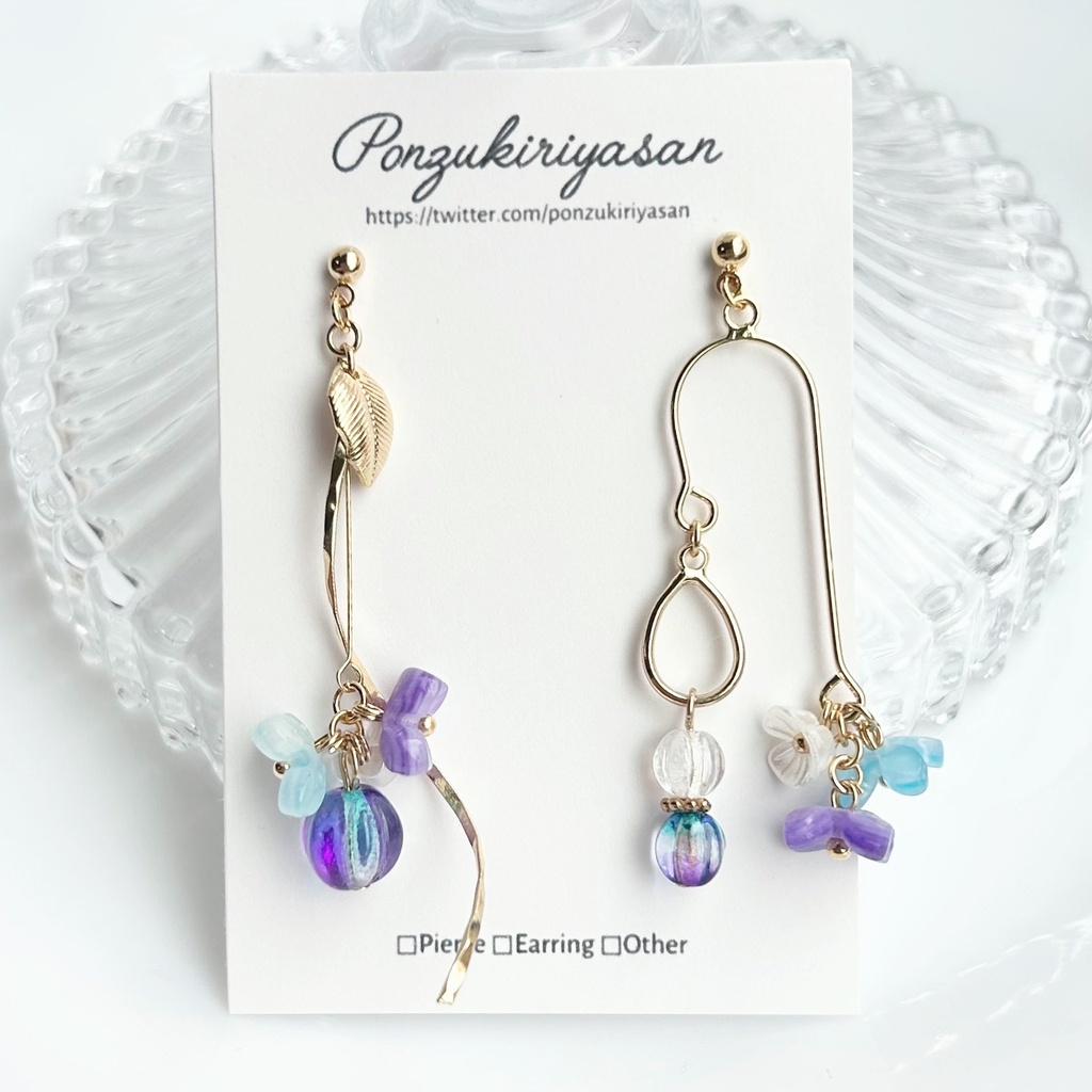 1844紫陽花のロングアシメピアス