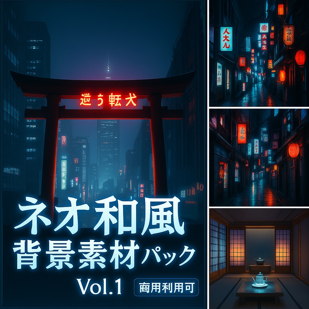 ネオ和風背景素材パック Vol.1|幻想×サイバーパンク × 商用利用可