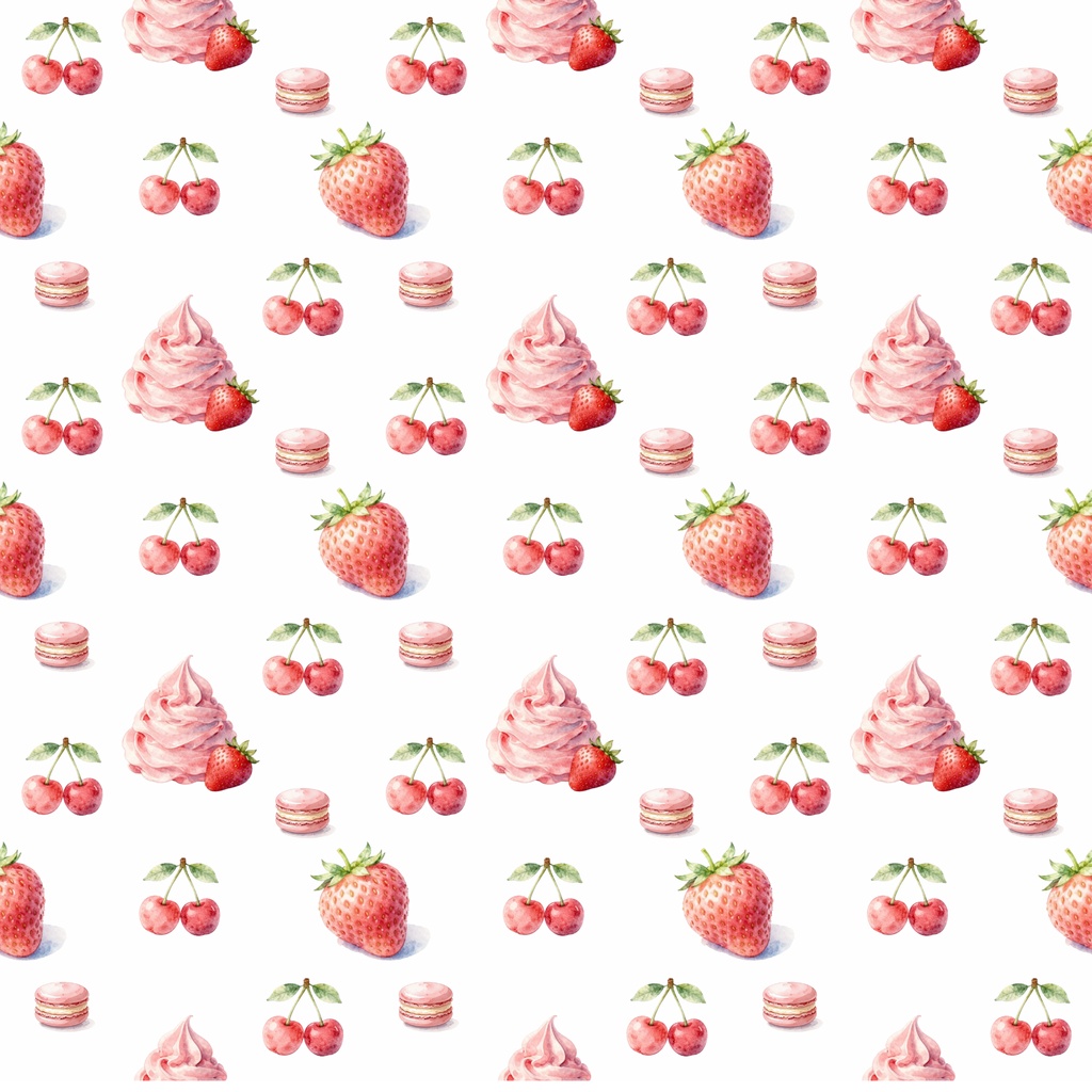 デザインペーパー|フルーツ|いちご|🍓 Watercolor Strawberry|ラッピングペーパー|水彩|5柄セット