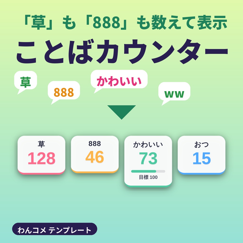 ことばカウンター｜コメントの「草」「888」を数えて表示【わんコメテンプレート】