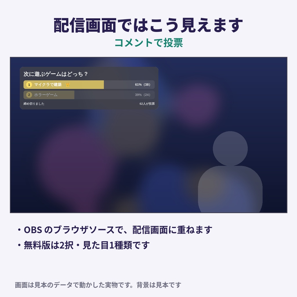 コメントで投票 無料版|番号コメントで2択をリアルタイム集計【わんコメテンプレート】