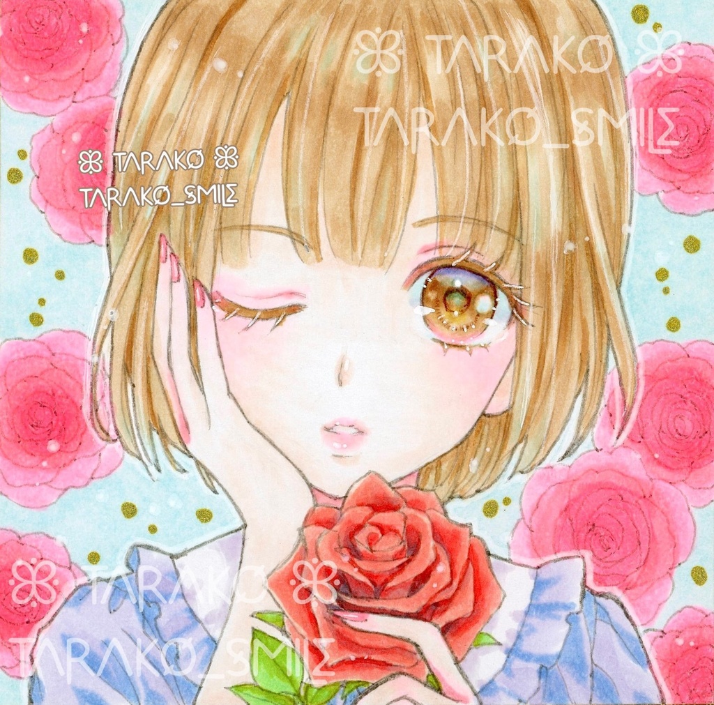 豆色紙原画『バラと少女』