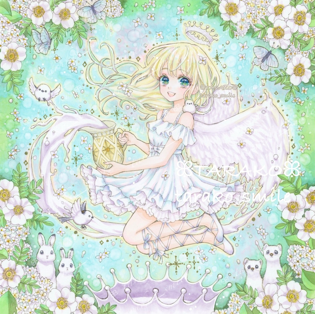 原画『ミルククラウン天使』ドローイング付き・額装オプション可