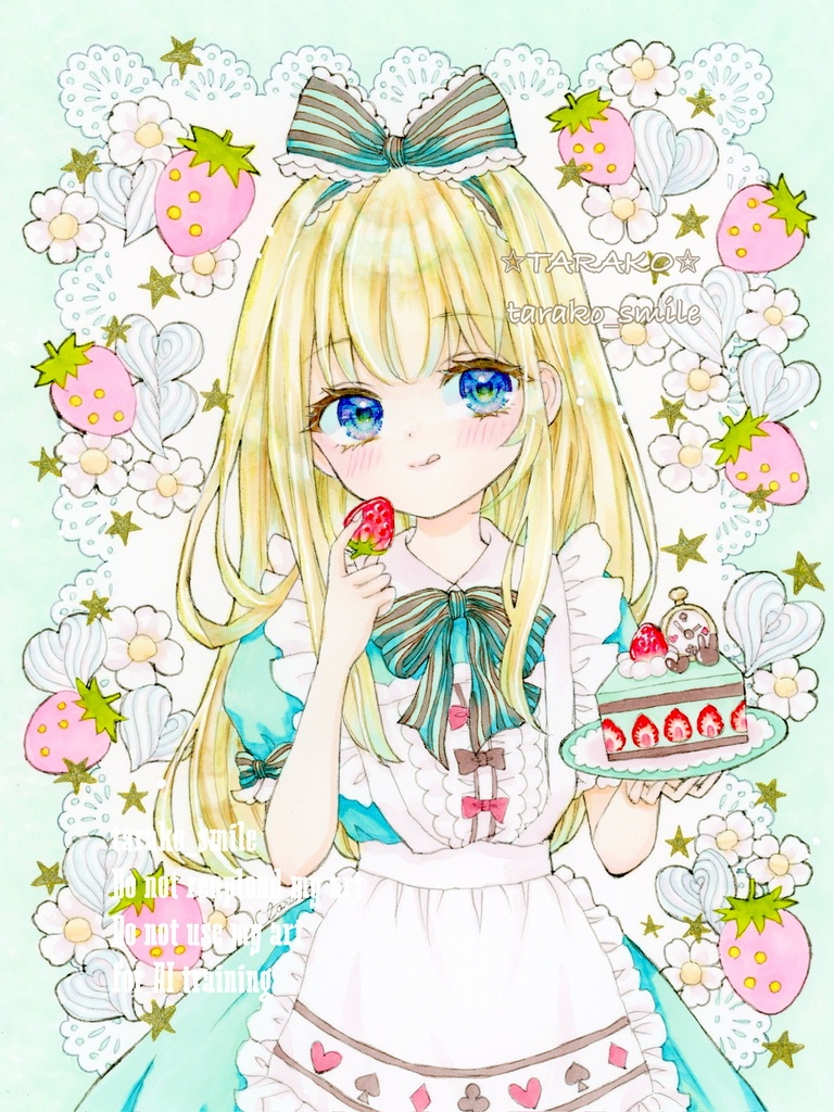 原画『チョコミントショートケーキ』額装オプション可