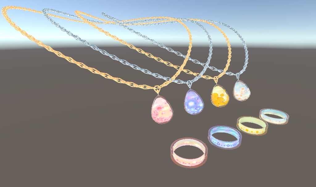 【VRChat想定】春の花しずくネックレス&リング【3Dモデル】