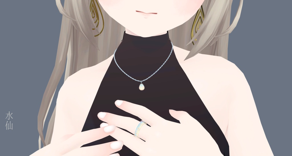 【VRChat想定】春の花しずくネックレス&リング【3Dモデル】