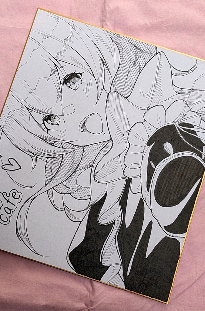 オリジナル めいちゃんモノクロ手描き色紙