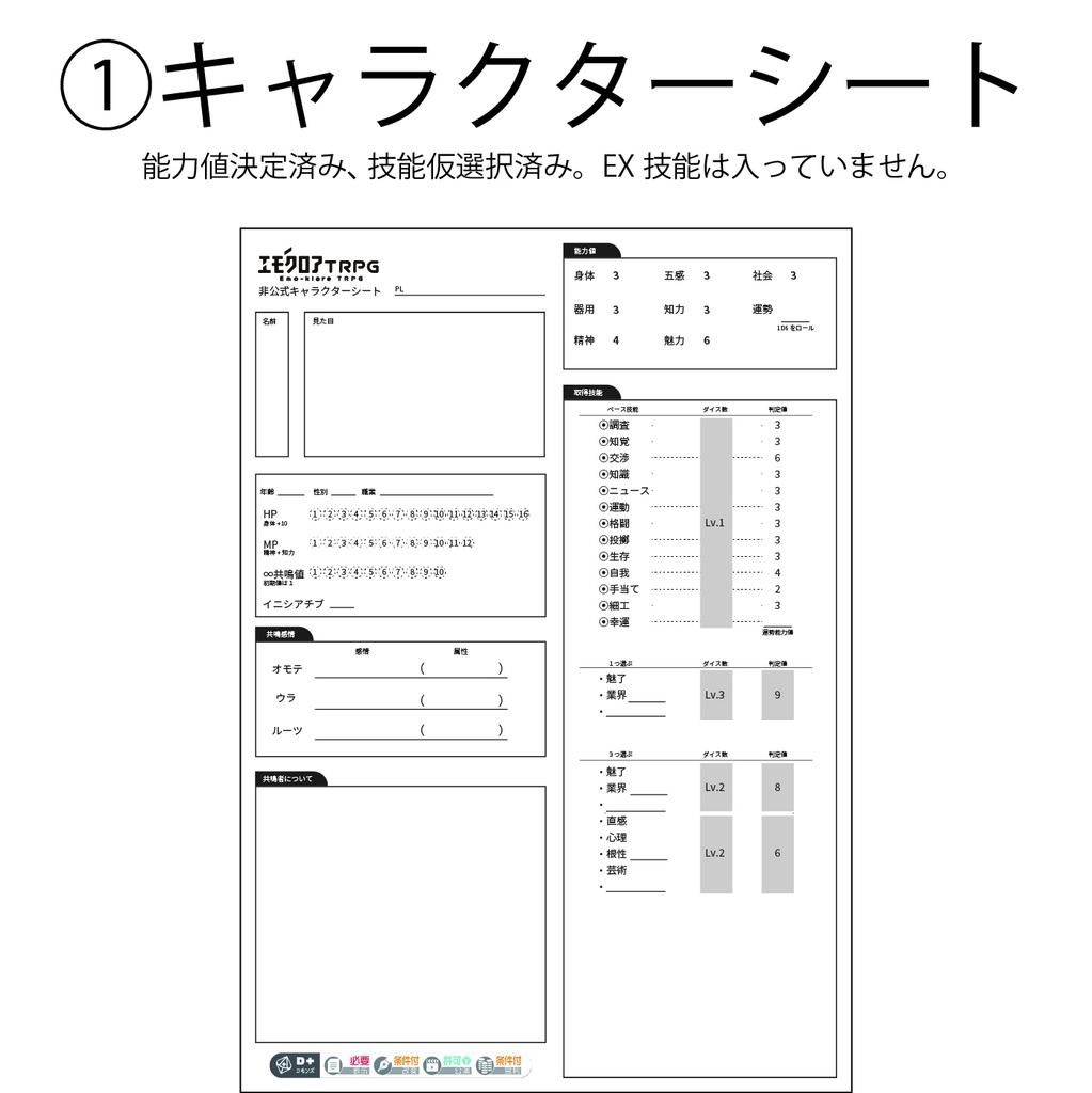 エモクロアTRPG オフセ用便利シート