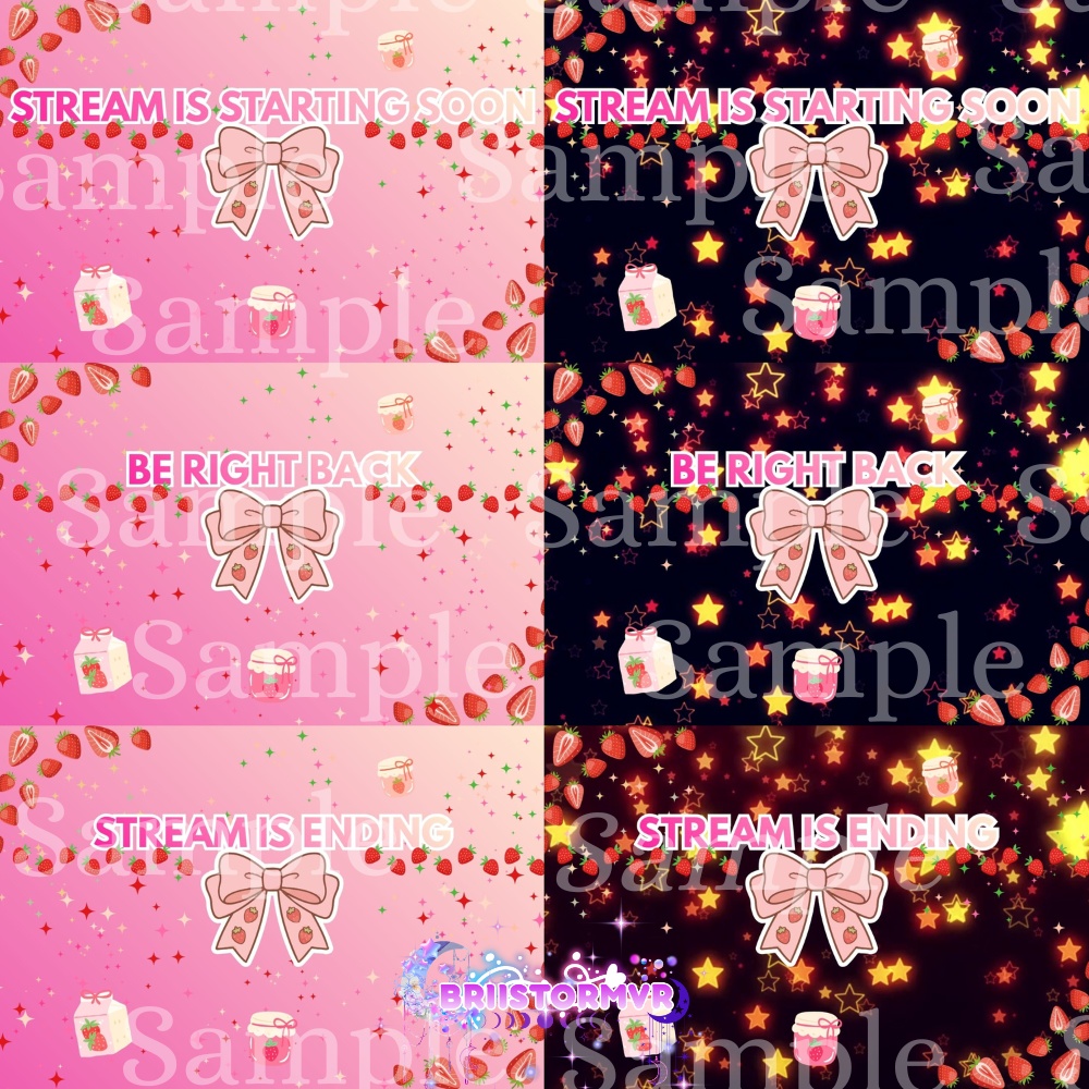 Strawberry Theme Animated Twitch Screens For Twitch