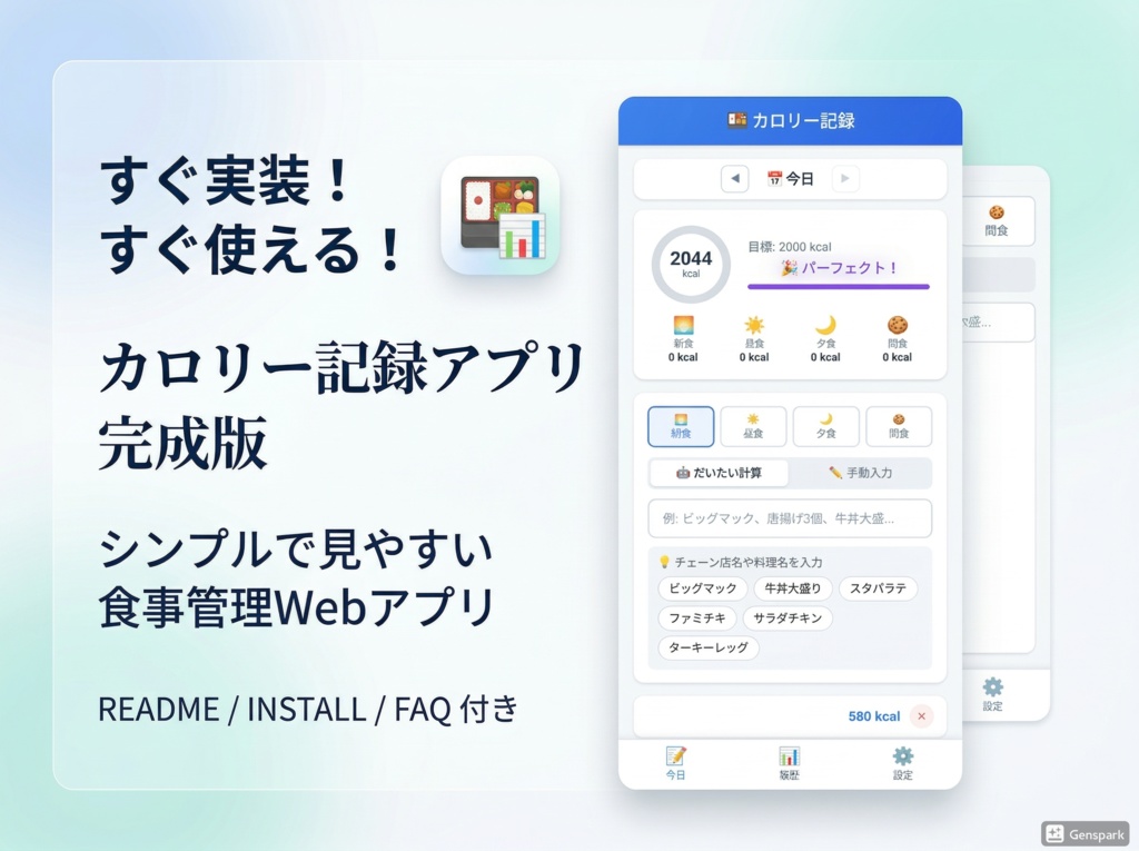 だいたいカロリー記録アプリ|ズボラ向けWebアプリ完成コード一式