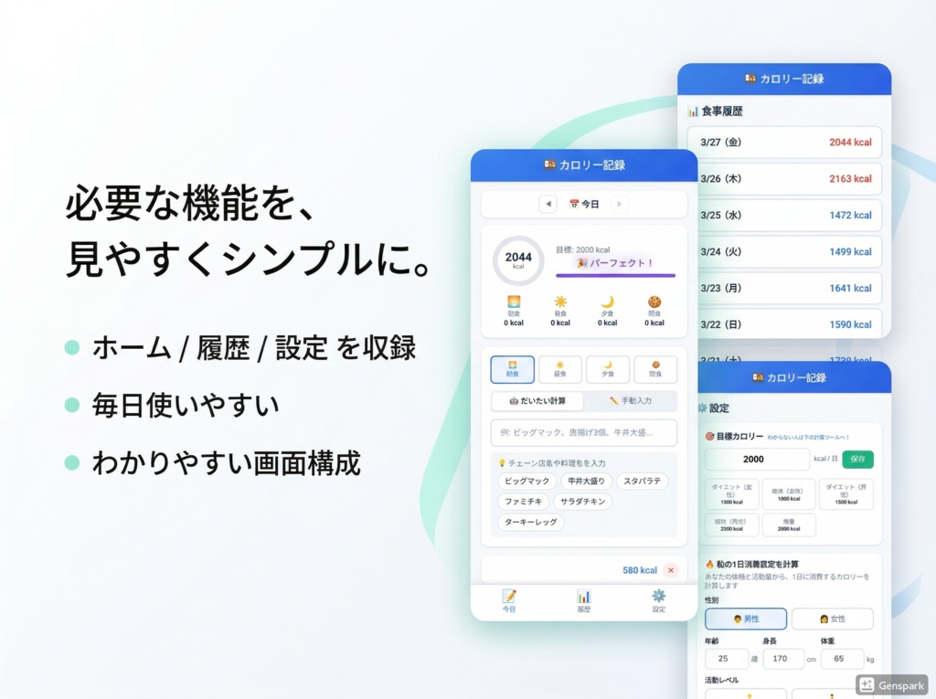 だいたいカロリー記録アプリ|ズボラ向けWebアプリ完成コード一式