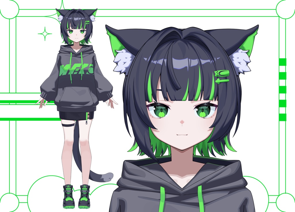 【汎用立ち絵】猫耳パーカー 【パーツ分け済みPSD】