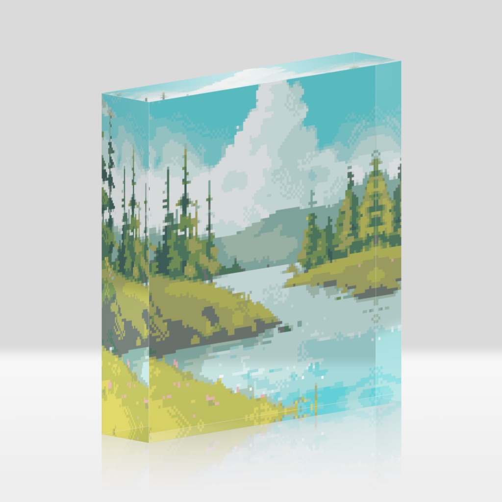 pixelart Lake and sky Acrylic Block