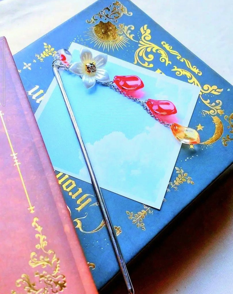 479☆浴衣髪飾り☆アメリカTeardrop Beadsガラス☆揺れるかんざし