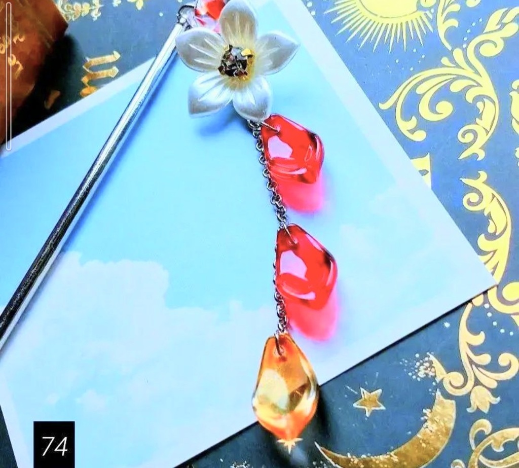 479☆浴衣髪飾り☆アメリカTeardrop Beadsガラス☆揺れるかんざし